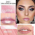 evpct Light Pink Metallic Shimmer Lip Liner and Lipstick Combo Lip Gloss Stain Set Makeup for Women Long Lasting Waterproof 24, Light Voilet Frosted Metallic Glitter Glossy Iridescent Liquid Lipstick