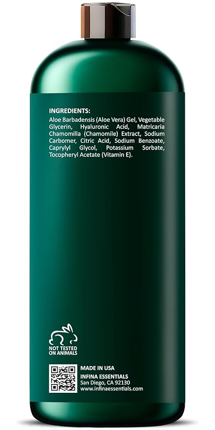 Pure Aloe Vera Gel for Face, Hair & Skin - Soothing Aloe Gel for Sunburn Relief - Made with Organic Aloe Vera Gel 95%, Chamomile & Vit E, for All Skin Types - 16 fl oz