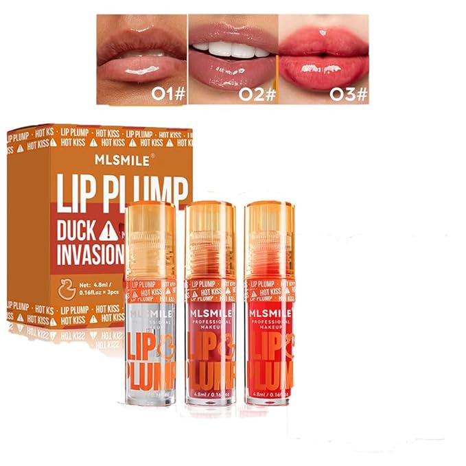 3 Colors Duck Lip Plumper Gloss, Glitter Shine Primer Lip Tint Korean Clear Plumping Lip Gloss, High Pigment No Sticky Lip Gloss, Lip Plumper Gloss Make Lips Fuller(Set A)