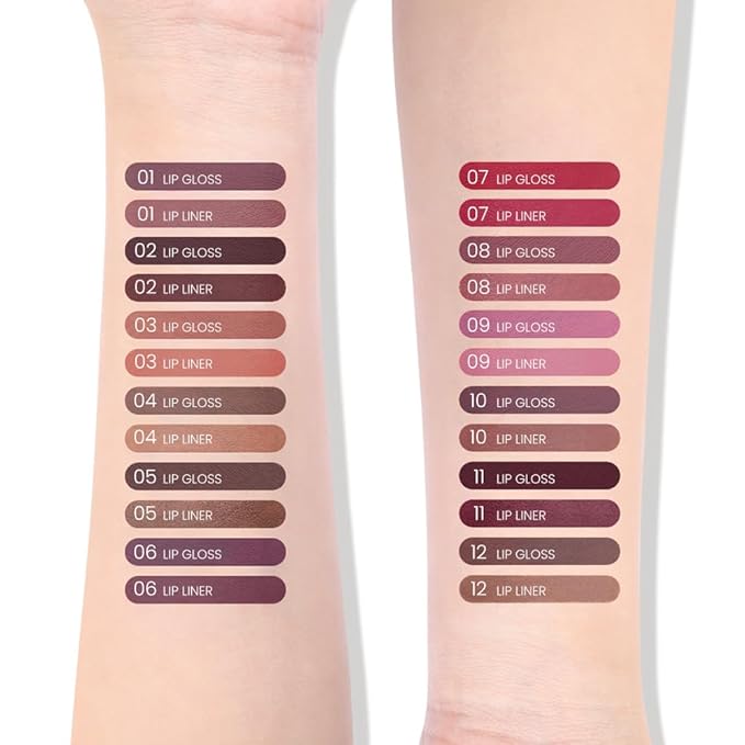 evpct Retractable 1Pcs Lip Liner Pencils and 1 Pcs Lip Gloss Makeup Set for Shaping & Sculpting Lips, Brown Long-Lasting Waterproof Longwear Matte Rich Lip Colors Liner Crayon Liquid Lipstick 05#