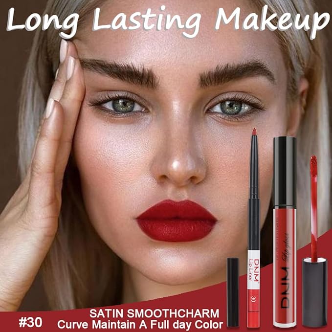 evpct 2Pcs Dark Oxblood Red Matte Lip Liner and Lipstick Combo Lip Gloss Stains Pencil Makeup Set Women Long Lasting 24 Hours Liquid Lipstick and Lip Liner Set labiales mate 24 horas originales