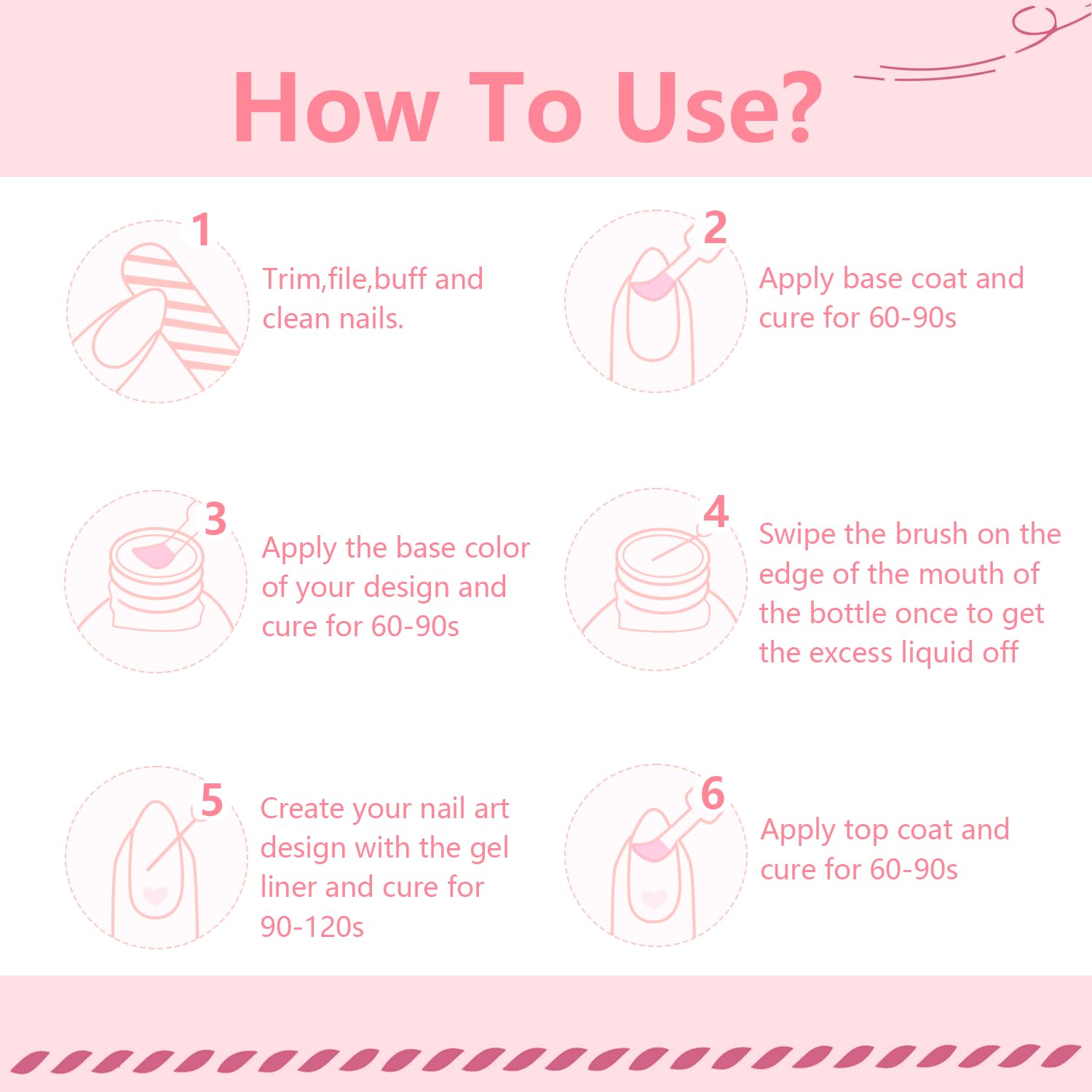 JODSONE Nail Art Gel Liner Set 10 Colors Pink Collection Gel Nail polish Need U V Lamp Cured at Home Salon Design Gift for Girls