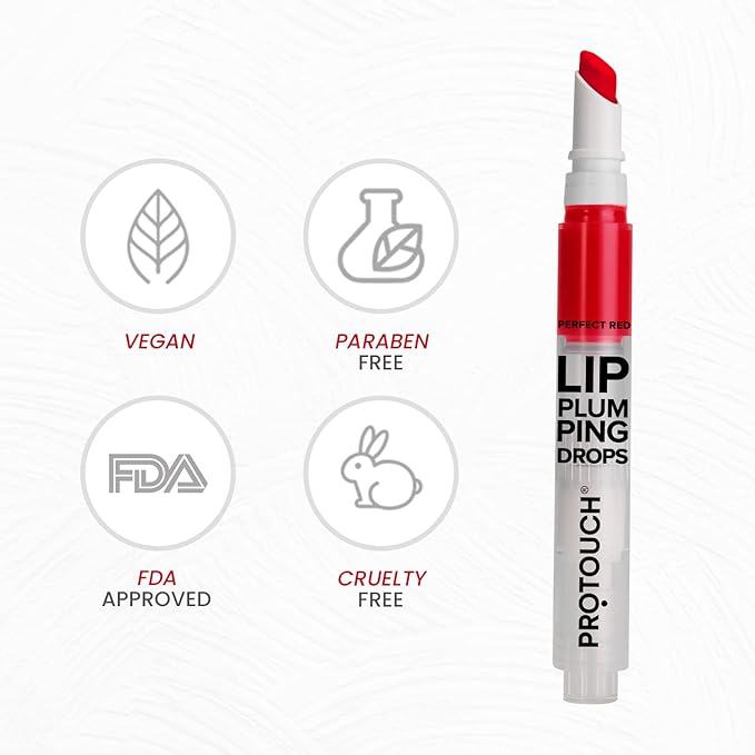Glossy Lip Plumping Drops - Volumizing Lip Gloss With 8-Hour Plumping Effect - Vegan Formula With Caffeine & Grape Seed Extract - Perfect Red