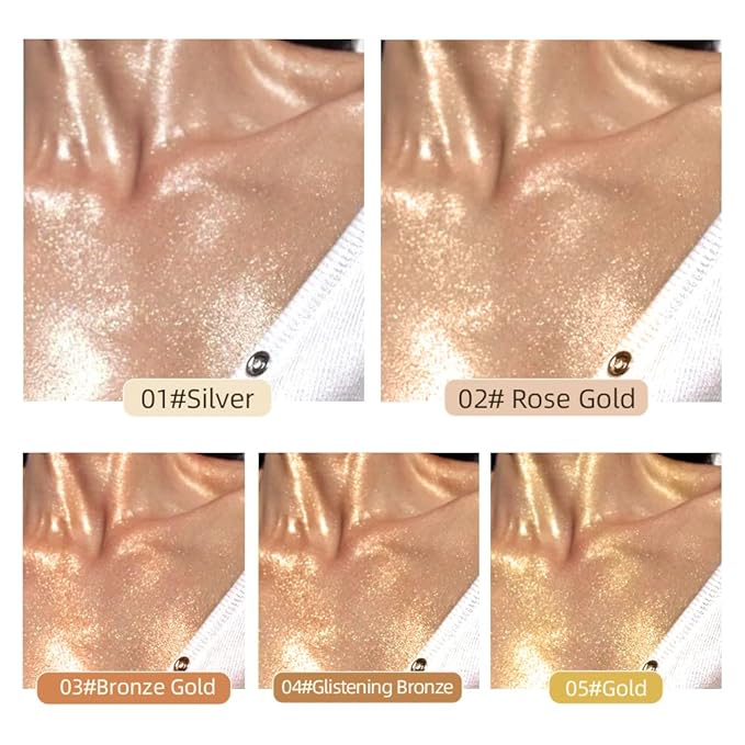 40ml Body Shimmer Oil,Face and Body Liquid Luminizer,Smooth Body Shimmer Oil For Sunshine Bath, Waterproof Moisturizing Light Shimmer Glow Illuminator,Liquid Highlighter Makeup,Makeup Brush Include (5#-Gold)