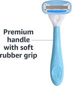 Amazon Basics 5-Blade Razor Handle for Women, Includes 12 Cartridges and Shower Hanger, 14 Piece Set, Blue