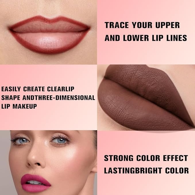 6Pcs Dual-Ended Dual-Colored Lip Liner Pencil Set - 12 Colors Matte Lipstick Pencil, No Transfer Smudgeproof & Waterproof, Sharpenable Lip Crayon for Women,Velvet Long-Lasting Lip Color Set A