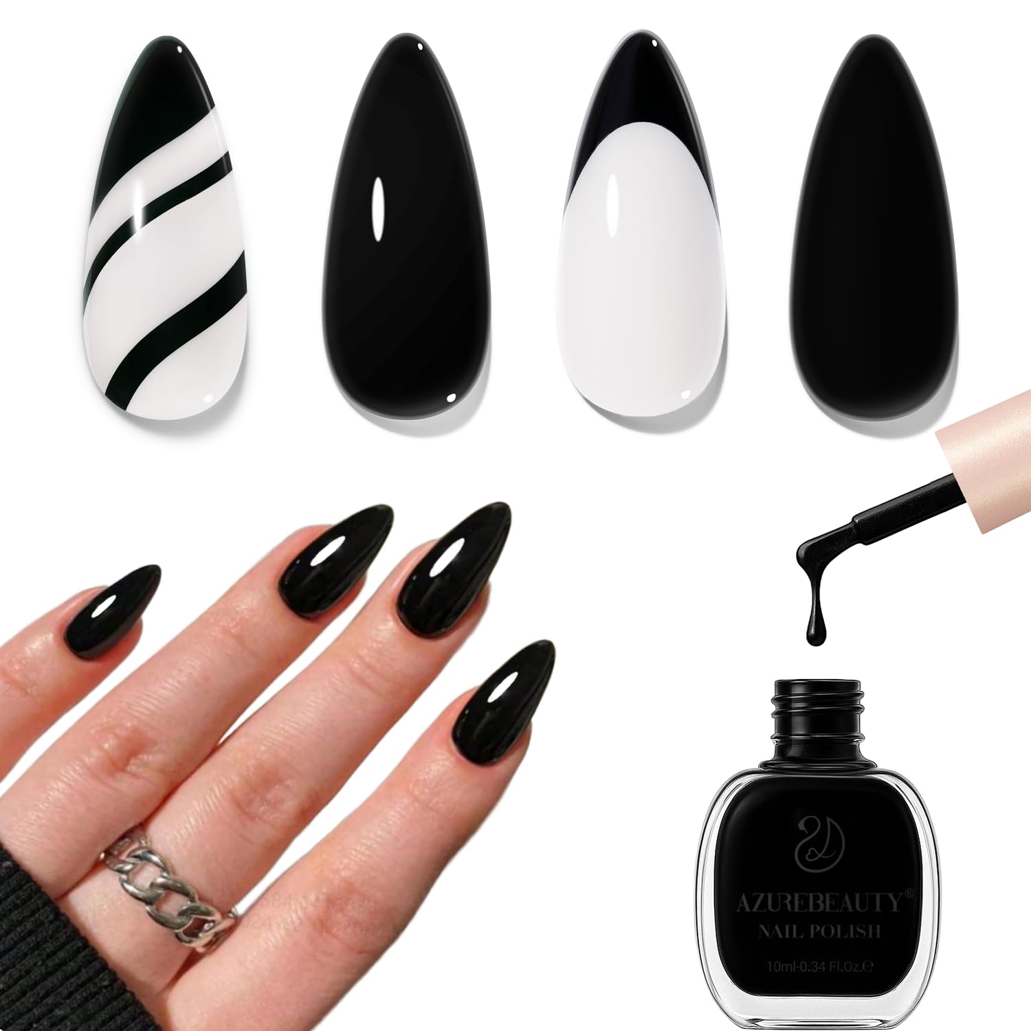 AZUREBEAUTY Nail Polish,Black Quick Dry Complete Natural Super Lustrous,Professional for DIY Manicure and Pedicure at Home