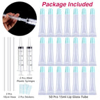 AMORIX 50PCS Lip Gloss Tubes 15ml Blue Lip Gloss Containers Empty Lip Balm Tubes Refillable Cosmetic Squeeze Lipgloss Tubes + 2 x 20ml Syringes Labels for DIY Lip Gloss Base Glitter