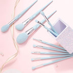 DUcare Makeup Brushes with Holder - 10Pcs Professional Synthetic Make Up Brushes Set for Blush Concealer Foundation Bronzer Powder Eyebrow Contour Eyeshadow Blending Makeup Brush Set, Ice Lake Blue