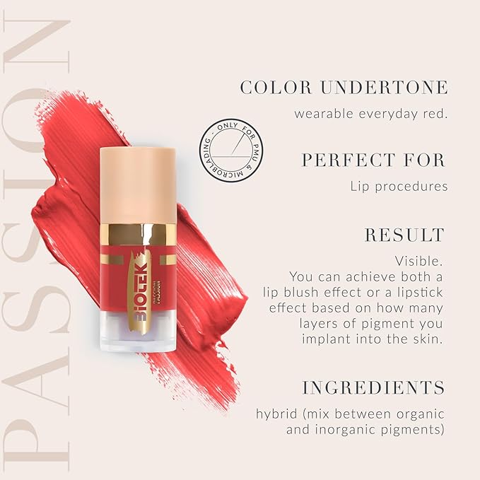 Biotek Lip Pigment for Permanent Makeup - Coral Red Color for Lip - Made in Italy - Passion 0,24 fl.oz.