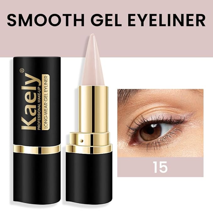 Kaely Dark Nude Gel Eyeliner Pencil, Natural Cream Eye Liner Waterproof Smudge Proof, Matte Waterline Eyeliner Eyeshadow Stick, Brighten Eye Makeup, Vegan & Cruelty-Free, 15