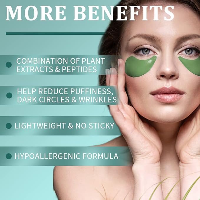 Under Eye Patches, Green Tea Under Collagen Eye Masks for Dark Circles Puffiness Eye Bag Wrinkles, Under Eye Treatment for Men Women, Anti-Aging Brightening Under Eye Gel Pads, 30 Pairs
