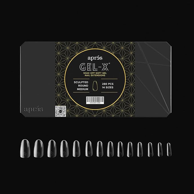 Aprés Gel-X® Round Box of Nail Tips | 280 Gel-X Tips, Soft Tips, 14 Sizes 00-9 | Half-sizes Included (Sculpted Round Medium, 280.00 Fl Oz (Pack of 1))