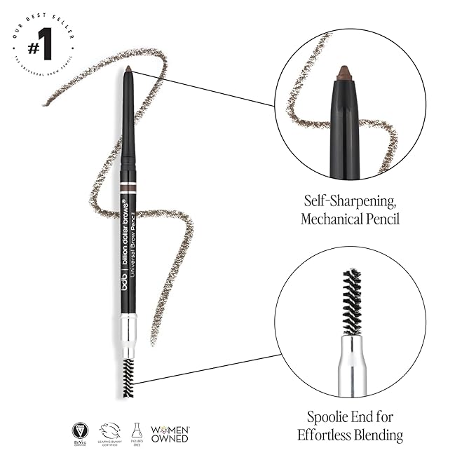 Billion Dollar Brows Universal Eyebrow Pencil – One Perfect Shade, Smudge-Proof, Waterproof, Self-Sharpening Tip, Effortless Blending, Vegan & Cruelty-Free for Flawlessly Defined Brows - 4 Pack