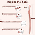 Dermaplane razor for women with 10 replaceable blades, dermaplaning tool for facial peach fuzz, eyebrows, exfoliation, and also suitable for shaving men beards, Rose Gold