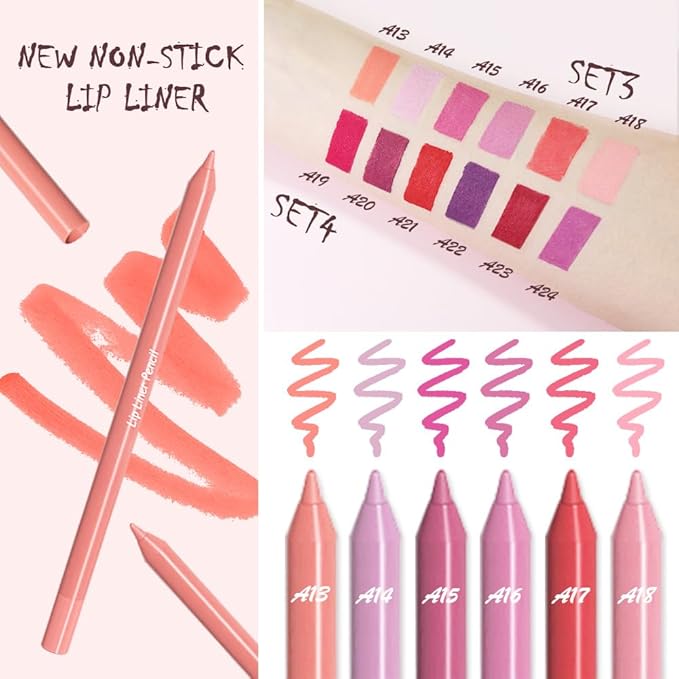evpct 6Pcs Long-Lasting Lip Liner Pencils Set for Shaping & Sculpting Lips, Light Orange Berry Rose Red Purple Coral Pink Waterproof Longwear Matte Rich Lip Colors Liner Crayon Lipstick 03