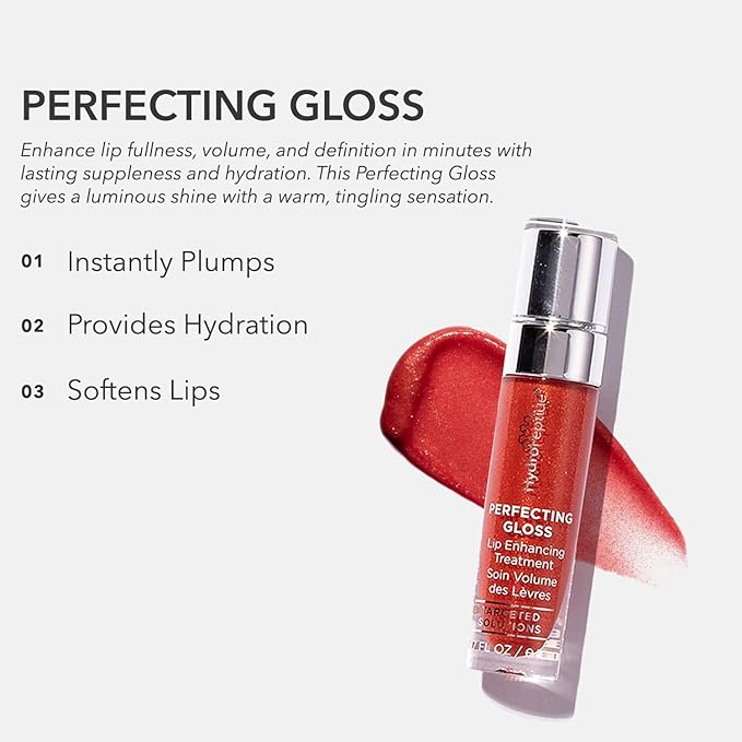 HydroPeptide Perfecting Gloss | Lip Enhancing Treatment, Long-Lasting Volume and Hydration, Santorini Red, 0.17 Ounce