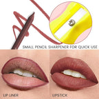 evpct 1Pcs Chestnut Matte Long Lasting Lip Liner Pencils Makeup for Shaping & Sculpting Lips, No Transfer Long Wear Waterproof Pigmented Lip Liner lipliners Crayon Lipstick Pencil Sharpener 12