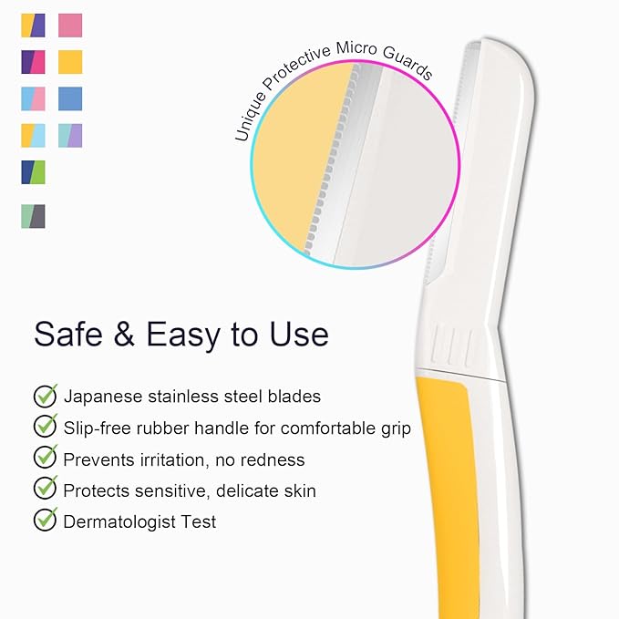 Face Razors for Women, Reusable Handle with 19 Microblades, Dermaplane Razor for Women Face, Eyebrow & Facial Razors, Peach Fuzz Remover, Gentle Exfoliating, for Sensitive Skin (Solar Veil)