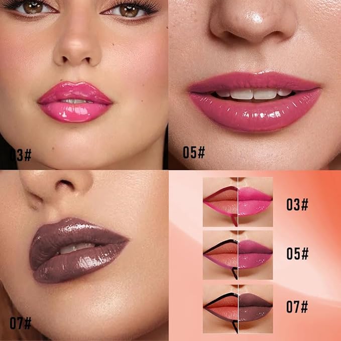 3Pcs Peel Off Lip Gloss Tattoo and Lip Oil, Lip Stain Peel Off Masque - Peel Off Lip Tint ,Long Lasting Waterproof Transfer-proof Lip Mask Lip Gloss Peel Off Lip Liner,Stay Lip Makeup 03#+05#+07#