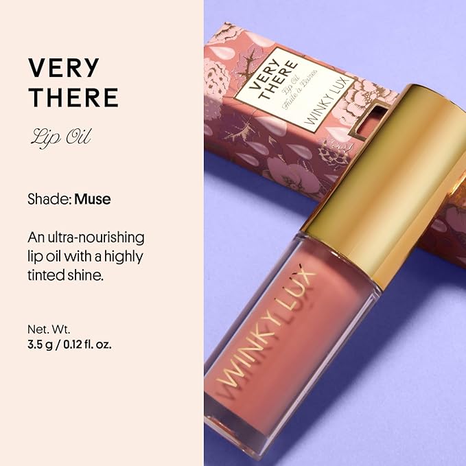 Winky Lux Very There Lip Oil, Hydrating Nude Pink Tint with Jojoba Oil, Non-Sticky Glossy Lip Oil, Tinted Pink Gloss for Juicy Lip, Muse