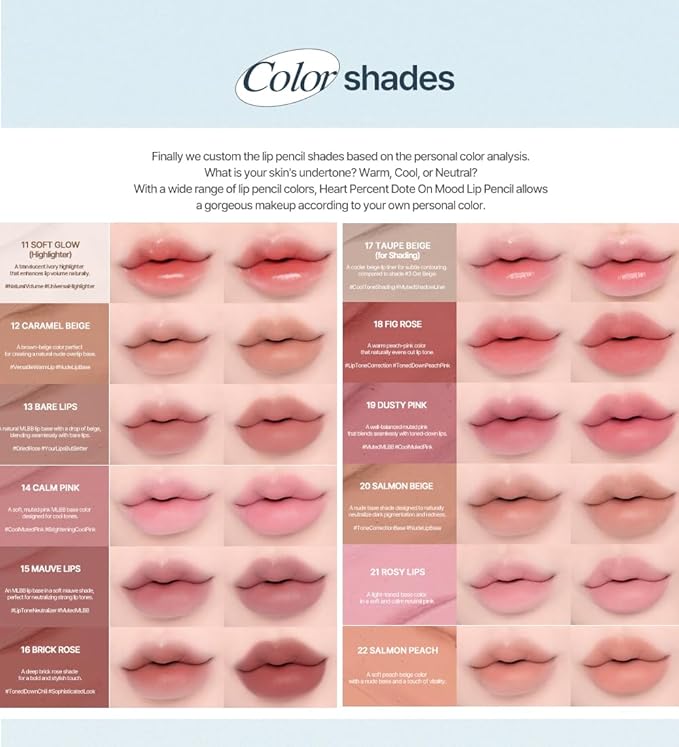 Heart Percent Dote On Mood Lip Pencil, Long-Lasting Creamy Lip Crayon Smooth Color Liner Retractable Lipstick Pencil 0.8g, #04. Strawberry Milk