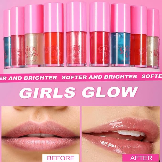Jelly Glow Lip Oil Gloss, Long-Lasting Hydrating Non-Sticky Glow