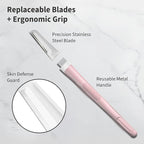 Face Razors for Women, Dermaplane Razor for Women Face, Eyebrow Razor, Facial Razors, Dermaplaning Tool, Reusable Metal Handle with 4 Microblades for Sensitive Skin, Peach Fuzz Remover, Pink