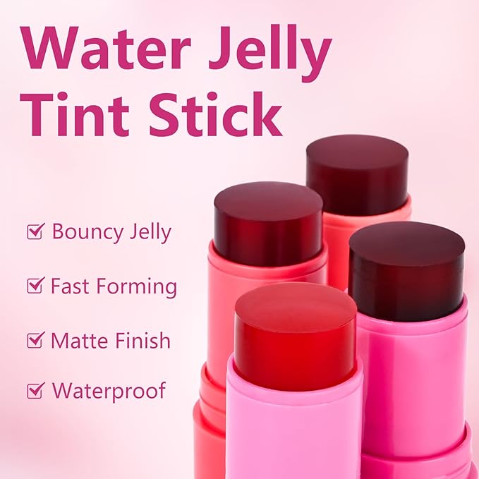 2Pcs Water Jelly Tint Blush,Jelly Blush Lip Cheek Coral+#04 Berry