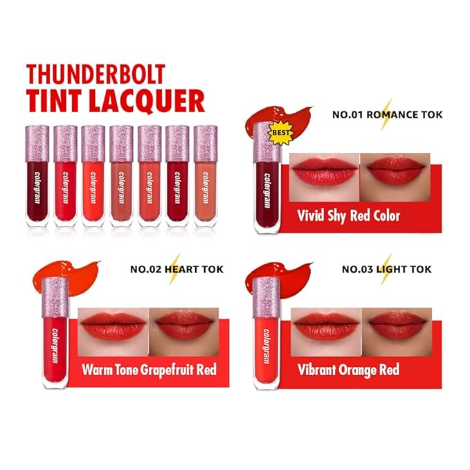 COLORGRAM Thunderbolt Tint Lacquer 08 Crush Tok | High Pigment, Vivid Color, Long Lasting Lip Stain, Moisturizing with Argan Oil, Hydrating, Buildable & Blendable, (0.2 fl.oz, 4.5g)