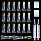 AMORIX 50PCS Lip Gloss Tubes 5ml Gold Cap Lip Gloss Containers Empty Lip Balm Tubes Refillable Squeeze Lipgloss Tubes + 2 x 20ml Syringes Tag Labels for DIY Lip Gloss Base Glitter