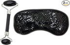 Eye Mask Set (2packs) - Hot and Code Eye Mask and Facial Roller Tools Set 100% Natural Jade Stone Beauty Massage Body Eyes Neck for Dark Circles and Puffiness-Color Black
