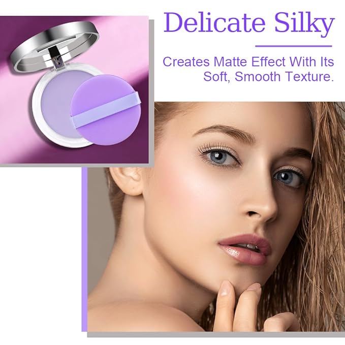 2PCS Oil Control Face Pressed Powder，zxbaers Chillab Lavender Matte Powder，Matte Smooth Setting Powder Makeup, Waterproof Long Lasting Finishing Powder, Flawless Lightweight Face Cosmetics