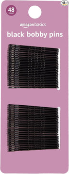 Amazon Basics Bobby Pins, Black Hair Pins for all Hair types, 48 Count