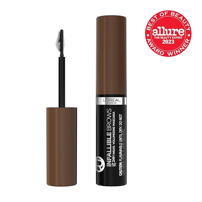 L'Oreal Paris Infallible Volumizing 24H Wear Brow Mascara, Long Lasting Eyebrow Makeup for 2X Fuller Eyebrows, 5.0 Brunette, 0.13 Fl Oz