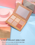 6 Colors Highlighter Makeup Face Palette, Shiny Glow Highlighter Shimmer Metallic Palette Professional Face Contouring Blemish Pallet, Natural Shiny Makeup Face Glitter Blush Cheeks Pallet Contour Illuminator Makeup Highlight Powder for Women