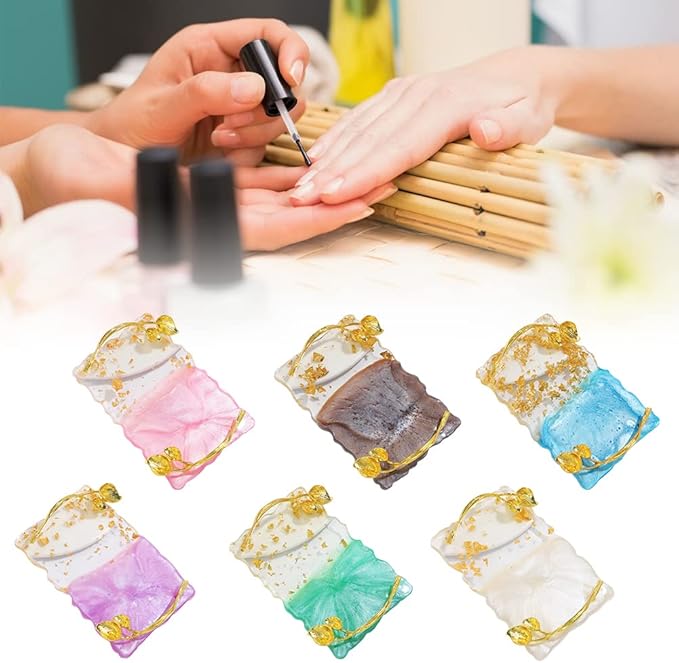 Resin Nail Art Palette, Nail Art Painting Palettes with Nail Palette Stirring Rod Gold Edge Nail Holder Nail Art Display Board Fashion Delicate Nail Tool Accessories, Type 2