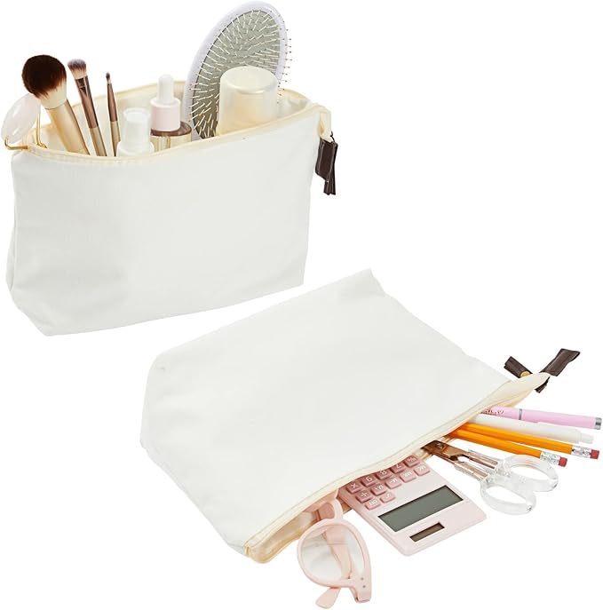 Juvale 6 Pack Canvas Makeup Bags with Zipper - 11.75 x 5.5 In White Cotton Canvas Makeup Bag Set for Toiletries and DIY Crafts