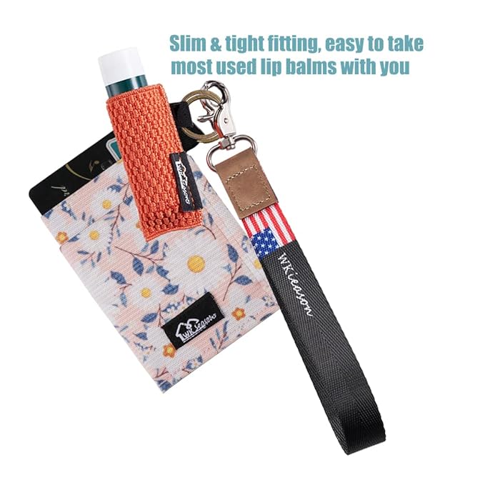 WK IEASON Lip Balm Sleeves Holder Keychain 3pcs Clip on Chapstick Lipstick Sleeves Keychain Holder Pouch Tight-Knit Elastic Lipstick Sleeves Key Ring(Black/Jade/Orange)