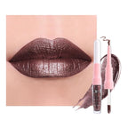 evpct Dark Brown Metallic Glitter Lip Liner and Lipstick Combo Lip Gloss Stain Set Makeup for Women Long Lasting Waterproof 24, Chocolate Metallic Shimmer Frosted Iridescent Shiny Liquid Lipstick 11