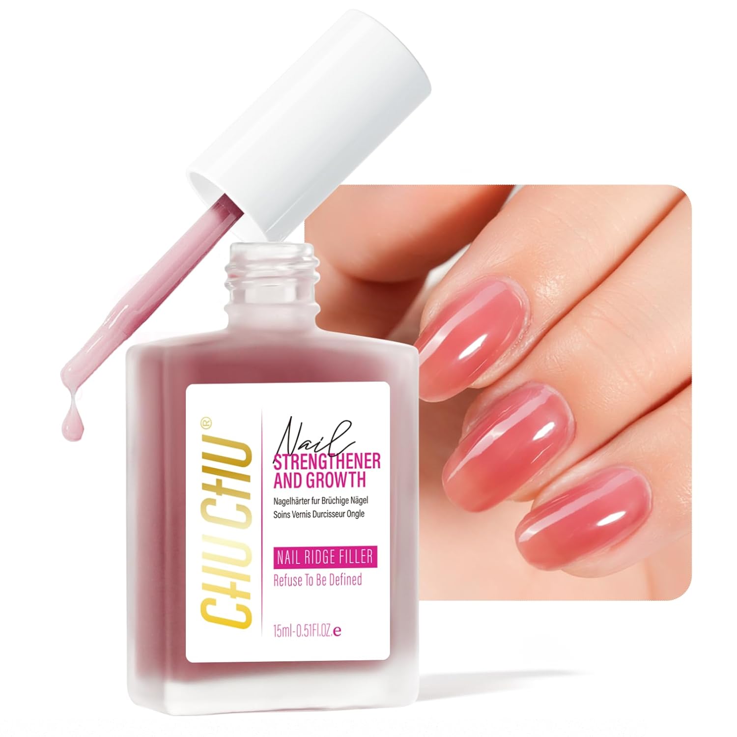 Nail Repair Hardener Extra Strong and Growth: Coral Red Natural Nail Strengthener for Enthusiast - Polish Ridge Filler Concealer for Damaged Nails 15ml