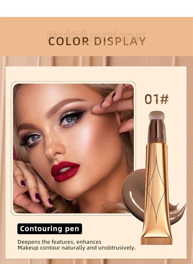 3 Color Contour Beauty Wand, Highlighter ，Blush，Face Concealer Contouring with Cushion Applicator Long Lasting & Smooth Matte Finish Liquid Illuminator Makeup Stick .(01#Contour +03#Blush+06#Highlighter)