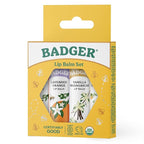 Badger Classic Organic Lip Balm Set - Yellow Box, Light Silky Long Lasting Lip Moisturizer Gift Set, All Natural Lip Balm Variety Pack Lip Set (Tangerine, Lavender Orange, Vanilla, Grapefruit), 4 pack
