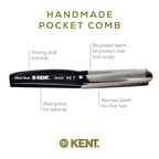 Kent 82T Handmade Folding Pocket Comb for Men, Fine Tooth Hair Comb Straightener for Everyday Grooming Styling Hair, Beard or Mustache, Use Dry or with Balms, Saw Cut Hand Polished, Made in England