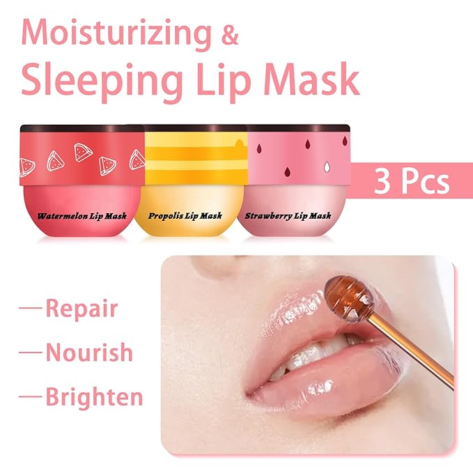 3 Pcs Bee Lip Balm Honey (Honey+Strawberry+Watermelon)
