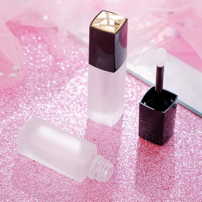 3 Pcs 5ml Frosted Glass Lip Gloss Tubes Refillable Square Lip Glaze Containers with Wands and Stoppers Mini Lip Balm Bottles Vials for DIY Makeup Travel