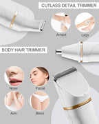 AREYZIN Bikini Trimmer for Women Painless Electric Razor for Women,3 in 1 Pubic Hair Trimmer,USB Recharge Dock,Replaceable Ceramic Blade Heads,IPX7,White