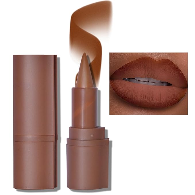 Erinde 2-in-1 Lip Liner and Lipstick Lip Combo Set, Matte Nude Dark Brown Red Lip Liner Creamy Lip Pencil Crayon, High Pigmented Long lasting Lipstick Makeup, 04# Toffee