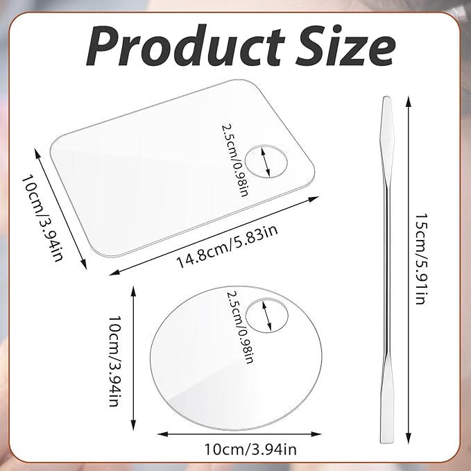 3 Pcs Acrylic Makeup Palette with 3Pcs Makeup Spatula, Makeup Palette Tray Apply for Foundation Eye Shadow Lipsticks Nail Art Professional Pigment Blending