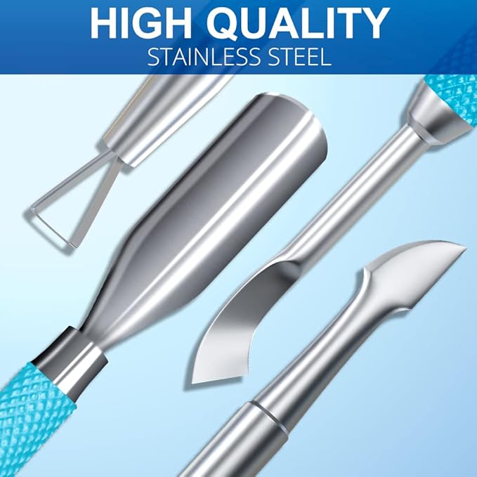 2PCS MetalTurquoise/Lake Blue Cuticle Pusher